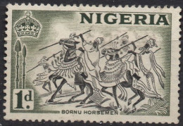 NIGERIA/1953/USED/SC#81/ QUEEN ELIZABETH / QEII /PICTORIALS/ BONU HORSEMEN  / 1p OL GRAY & BLK - Nigeria (...-1960)