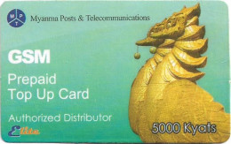 Myanmar - MPT - Karaweik Palace, Statue (Green) Exp.11.05.2015, GSM Refill 5.000Ks, Used - Myanmar