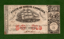 USA Note Civil War Era The State Of North Carolina 50 Cents Raleigh 1864 - Valuta Della Confederazione (1861-1864)