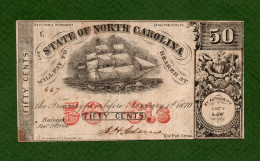 USA Note Civil War Era The State Of North Carolina 50 Cents Raleigh 1864 - Valuta Van De Bondsstaat (1861-1864)