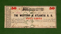 USA Note CIVIL WAR ERA The Western & Atlantic R. R. 50 Cents 1862 Atlanta, Georgia Black-Train N.11637 - Valuta Della Confederazione (1861-1864)