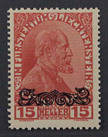 LIECHTENSTEIN 15 I ** 15 Rp. Vertauschter Aufdrucke (wie Nr, 11) SELTEN, 350,-€ - Nuevos