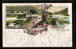 Lithographie Buchholz / Altena, Wirtschaft Von Carl Ottinghaus, Aussicht Mit Schleuse & Wehr, Karussell  - Altena