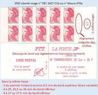 FRANCE - Carnet Numéro 902XX, Découpe Bord Sup Lég. En Biais - 2f20 Liberté Rouge - YT 2427 C1b / Maury 470a - Moderne : 1959-...