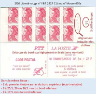 FRANCE - Carnet Numéro 902XX, Découpe Bord Sup Lég. En Biais - 2f20 Liberté Rouge - YT 2427 C1b / Maury 470a - Modern : 1959-…