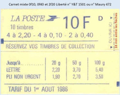FRANCE - Carnet Mixte - 0f10, 0f40 Et 2f20 Liberté - YT 1501 / Maury 472 - Moderne : 1959-...