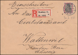 Firmenlochung K&B NfJ. Germania 40 Pf EF Auf R-Brief HAMBURG 1916 In Die Schweiz - Altri & Non Classificati