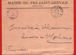 (RECTO / VERSO) DEVANT D' ENVELOPPE DE LA MAIRIE DU PRE SAINT SERVAIS EN 1939 - CACHET INSCRIPTION MARITIME AU DOS - Briefe U. Dokumente