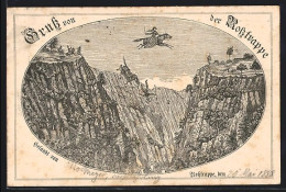 Vorläufer-Lithographie Ganzsache PP6F118: Thale /Harz, 1888, Sage Von Der Rosstrappe, Sprung übers Bodetal  - Cartoline