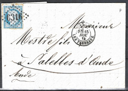 LT 40 N°60/ Lettre, Oblitéré GC 6316	LYON-LES-TERREAUX(68), Indice 1 Du 15 Novembre 1875 - 1871-1875 Cérès
