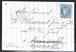 LT 42 N°45/ Lettre, Oblitéré GC 65	ALLEVARD(37), Indice 4 Du 15 Juin 1871 - 1870 Bordeaux Printing