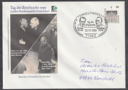 BRD: 1999, GA- Privatumschlag, Epochen Deutscher Geschichte / Tag Der Briefmarke.  SoStpl. SINDELFINGEN - Buste Private - Usati