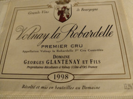 VOLNAY PREMIER CRU/LA ROBARDELLE/1998 DOMAINE GLANTENAY - Bourgogne