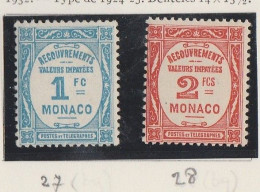 Monaco Taxe N° 27 Et 28 ** Série De 2 Valeurs - Impuesto