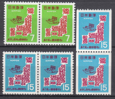 Japan 1968 Mi#1001-1004 In Pairs, Vertical Imperforated Variety Pair Included, Mint Never Hinged - Unused Stamps