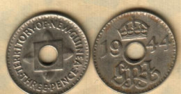 PAPUA NEW GUINEA BRITISH 3 PENCE INSCRIPTIONS FRONT KGVI EFFIGY BACK1944 AG SILVER KM10  READ DESCRIPTION CAREFULLY !!! - Papua New Guinea