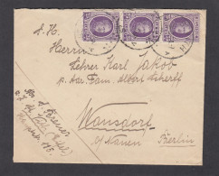 LETTRE DE ST. VITH, AVEC BANDE DE 3 DU COB NO 198, POUR WANSDORF - BERLIN, 1924. - Covers & Documents