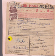 Un Timbre N° 208   3 F   Colis Postal  Postaux   Expéditeur :Grenelle Seine  Châtaignes   1943  Destination Paris - Covers & Documents