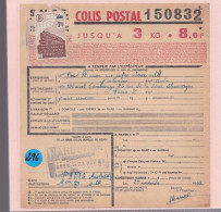 Un Timbre N° 208   3 F   Colis Postal  Postaux   Expéditeur :Narbonne     Graines Semences   1943  Destination Paris - Covers & Documents