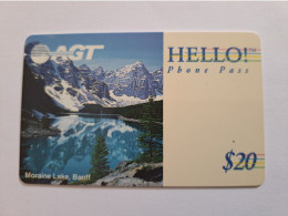 CANADA PREPAID //  $ 20,- / AGT/HELLO PHONE PASS/ MORAINE LAKE/ BANFF/  MOUNTAINS /   /  / VERY  FINE USED  **17203** - Canada