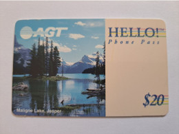 CANADA PREPAID //  $ 20,- / AGT/HELLO PHONE PASS/ MALIGNE LAKE, JASPER/  MOUNTAINS /   /  / VERY  FINE USED  **17204** - Canada