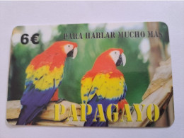 SPAIN/ ESPANA/  € 6,- PAPAGAYO/ BIRDS / 2 COLOURFULL PARROTS / /PREPAID   **17215 ** - Emissions Basiques