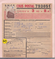 Un Timbre N° 208   3 F   Colis Postal  Postaux   Expéditeur : Cahors    Poulet & Pommes    Destination Paris - Covers & Documents