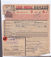 Un Timbre N° 208   3 F   Colis Postal  Postaux   Expéditeur : Toulouse  1943     Destination Paris - Covers & Documents