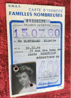 Carte Identité Famille Nombreuse Réduction 40%-S.N.C.F-Circulation-Titre Transport-Chemins De Fer-Marseille Saint Charle - Europa