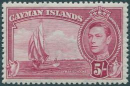 Cayman Islands 1938 SG125 5/- Red KGVI Schooner MNH - Kaaiman Eilanden