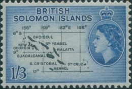 Solomon Islands 1956 SG91b 1/3 Map MNH - Solomon Islands (1978-...)