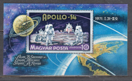 Hungary 1971 - Space: Apollo 14, Mi-Nr. Block 80, MNH** - Neufs