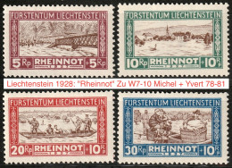 Liechtenstein 1928: "Rheinnot" Zu W7-10 Michel + Yvert 78-81 * Falzspur MLH (Zumstein CH 310.00 -50%) - Nuevos