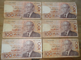 MAROC, 6 Billets De 100 Dirhams De 1987 Encore Valables - Marokko