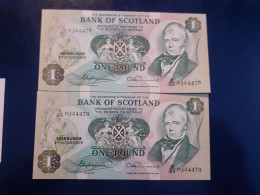 BANK OF SCOTLAND 1978 UNCIRCULATED CONSECUTIVE £1 NOTES C/95 0324478/79 - 1 Pound