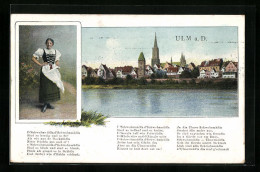 AK Ulm A. D., Panorama Der Stadt, Schwabenmädla, Gedicht  - Ulm