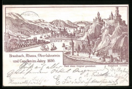 Lithographie Braubach, Rhens, Oberlahnstein Und Capellen Im Jahre 1650  - Braubach