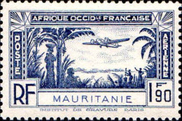 Mauritanie Avion N* Yv: 1/5 Avion Survolant Palmiers (Trace De Charnière) - Neufs