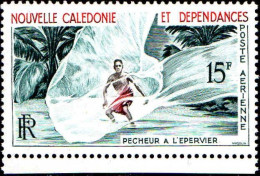 Nle-Calédonie Avion N** Yv: 67 Mi:377 Pêcheur à L'épervier Bord De Feuille - Unused Stamps