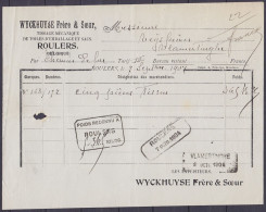 Lettre De Voiture "Tissage Mécanique Wyckuyse Roulers" Pour Envoi De "cinq Pièces De Tissus" Par Chemin De Fer à VLAMERT - Documents & Fragments