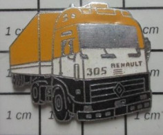 713F Pin's Pins / Beau Et Rare / TRANSPORTS / GRAND PIN'S CAMION RENAULT 305 JAUNE NOIR BLANC - Transports