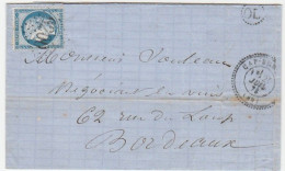 Lettre Avec Cérès N°60, Cachet Perlé "Cap Breton/ Landes", Cachet "OL" - 1871-1875 Cérès