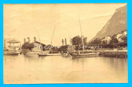 Rare Suisse Léman * Le Bouveret, Chargement Barque Port-Valais, Train Chemin De Fer * Photo Albumine Vers 1880 - Old (before 1900)