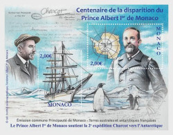 Monaco 2022 Joint Issue Monaco - TAAF Antarctic Explorers Ship Penguins Block MNH - Blocs