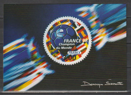 Carte émise Par La Poste - TIMBRE ROND - Coupe Du Monde 98 - France Champion Du Monde" - Documenten Van De Post