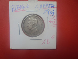 ESPAGNE 1 PESETA 1903/03 ARGENT (A.8) - First Minting