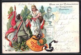 Lithographie Geislingen / Steige, Weihnachtsfeier Der Turngemeinde, Fahne, Wappen, Turnvater-Büste  - Geislingen