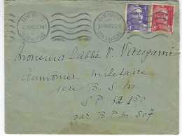 Timbre Marianne De Gandon 4 F Violet + 6 F Obliteres KRAG " Saint Brieuc - Cotes Du Nord " 12.XI.48  Corresp. Militaire - Lettres & Documents