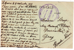 1918  C P  Cachet " HOPITAL AUXILLIAIRE N° 33  LE HAVRE "  Envoyée à GRAY - Briefe U. Dokumente