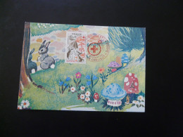 Carte Maximum Card Croix Rouge Red Cross Lapin Rabbit Champignon Mushroom 71 Le Creusot 1975 - Conigli